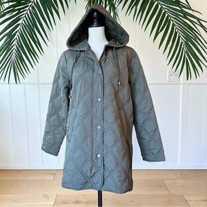 Bernardo EcoPlume Hooded Quilted Coat Olive Green Recycled Insulated Jacket